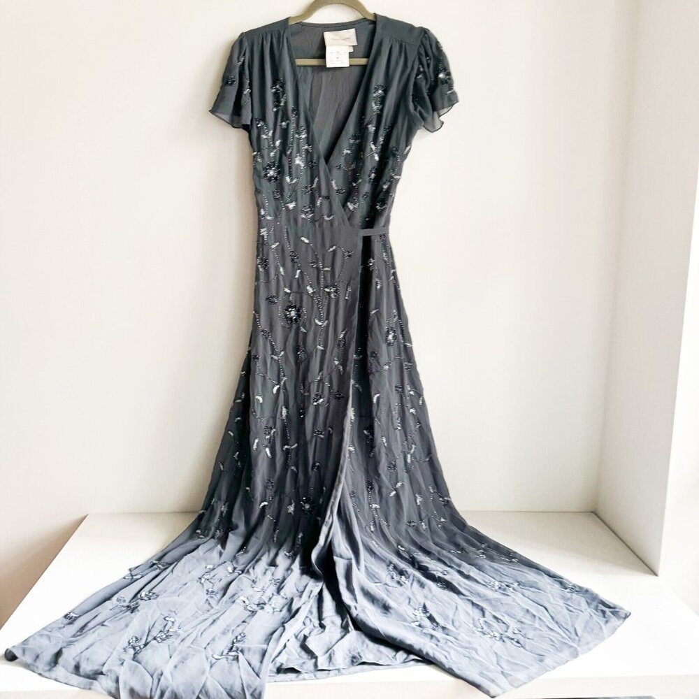 BHLDN Anthropologie Beaded Wrap Maxi Dress 8 - Picture 3 of 5